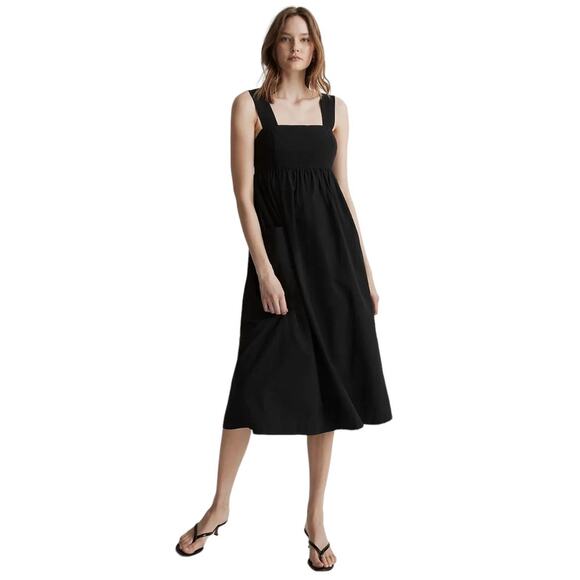 MADEWELL Cutout Back Empire Cotton Midi Dress in Black - Picture 1 of 7